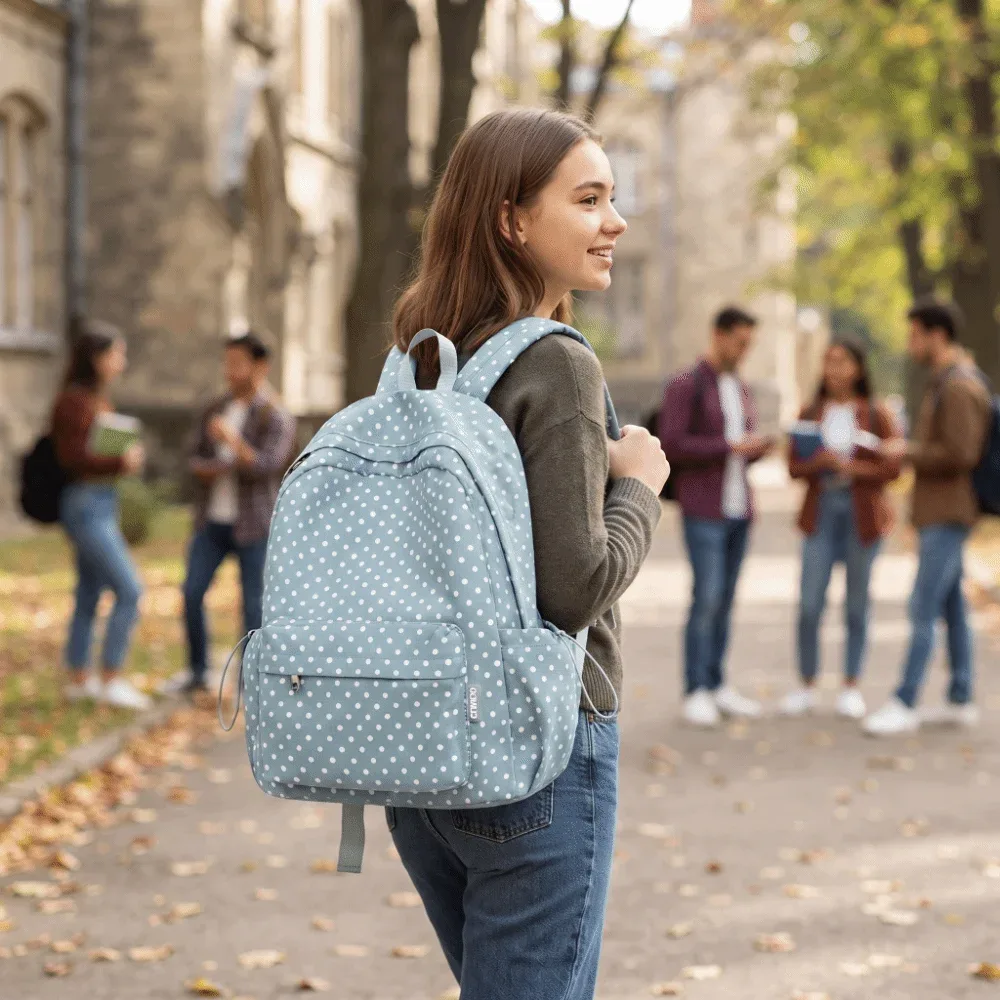 sac à dos scolaire à motif à pois tendance, grande capacité, sac de voyage décontracté, léger et minimaliste, pour étudiants