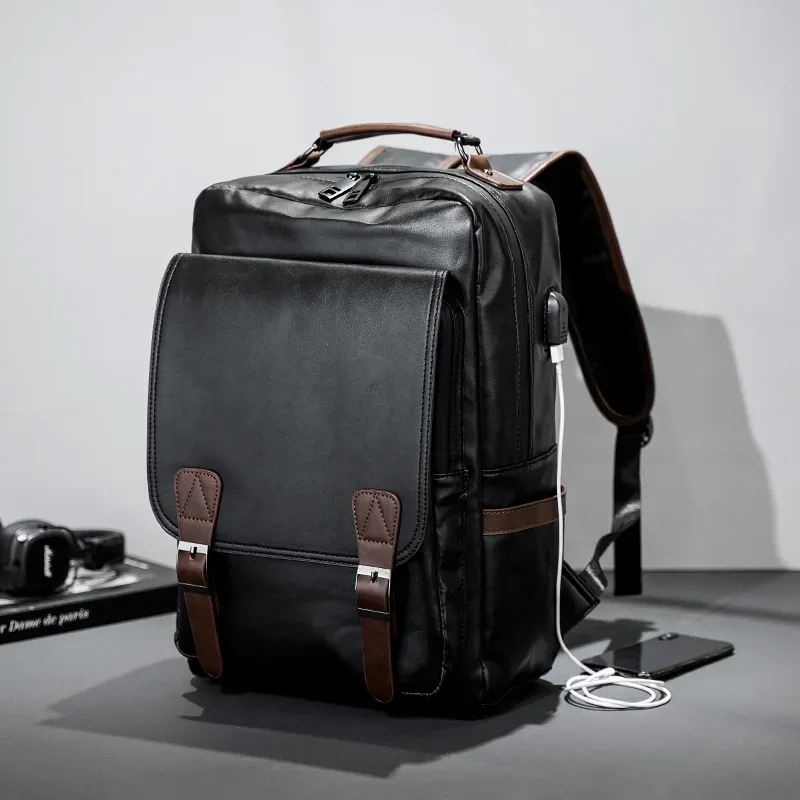 sac à dos rétro en cuir souple pour hommes, sac à dos pour ordinateur portable de grande capacité, cartable pour étudiants, cartable pour hommes, mode