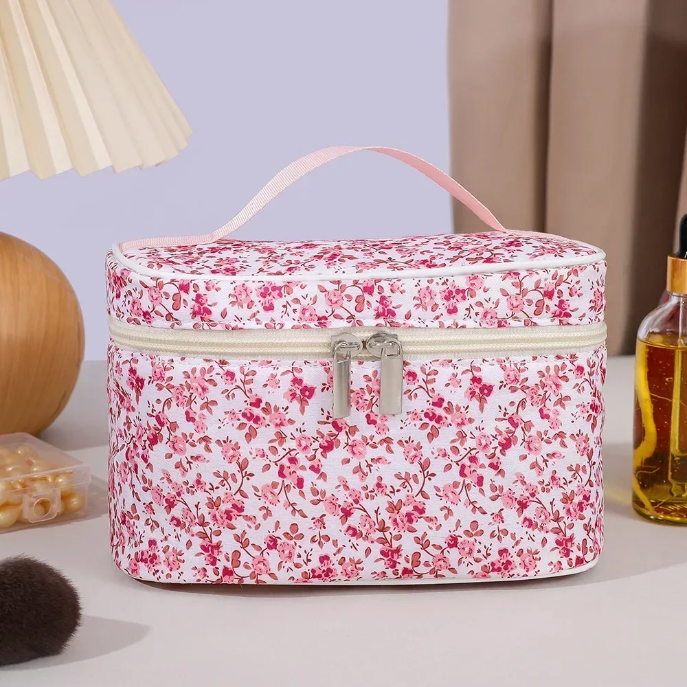 sacs de maquillage en coton pour femmes, trousse à cosmétiques vintage, fourre-tout de grande capacité, sac à main de rangement de cosmétiques portable, sac de rangement de voyage