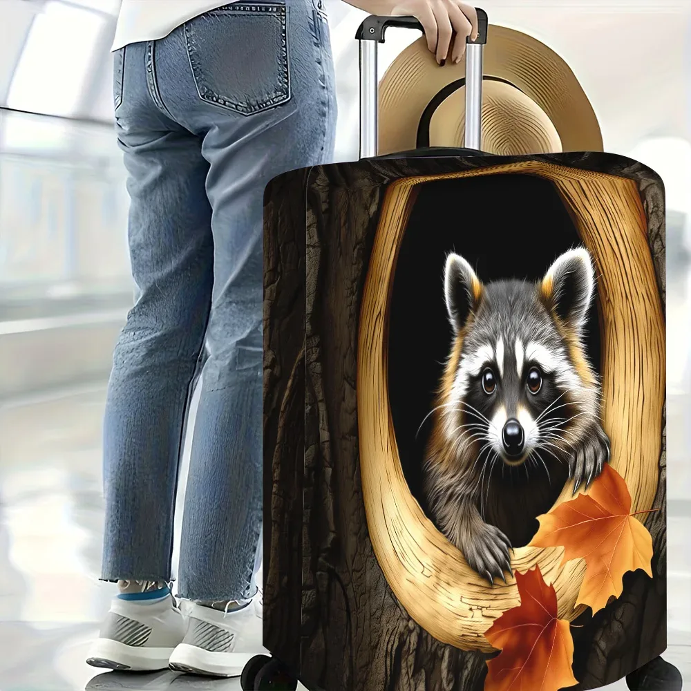 housse valise polyester motif raton laveur feuilles automne noir bleu gris protection voyage transport
