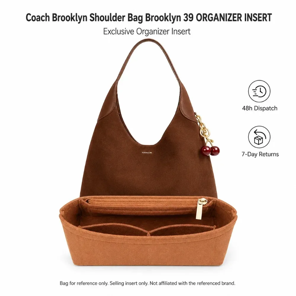 organisateur de sac en feutre pour sac à bandoulière coach brooklyn, insert de rangement structuré pour sacs fourre-tout 28, 34, 39 pouces