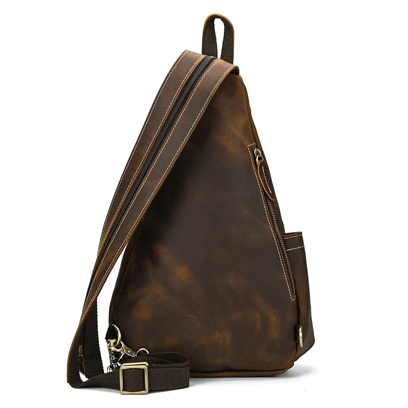 sac à dos de poitrine en cuir véritable pour motard, sacs d'équitation en plein air pour hommes, sacs à bandoulière pour hommes, cuir de vache, initié unique