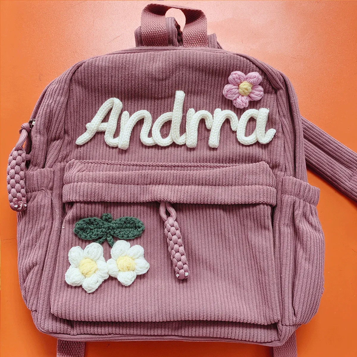 sacs à dos personnalisés en velours côtelé – sacs à dos brodés sur mesure, décorations florales/animalières, styles parent-enfant, sac pour sœur/frère