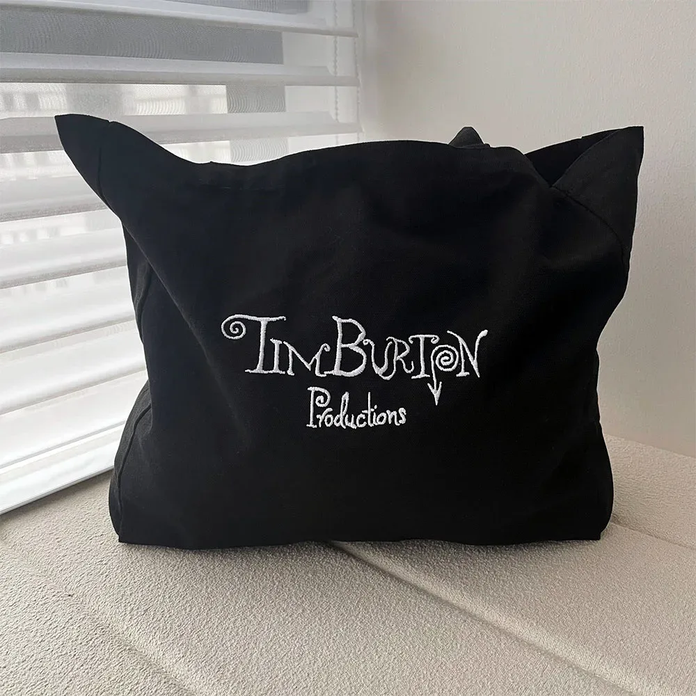 tim burton production américain rétro femmes toile sac à bandoulière lettres brodées femmes rue mode sacs à provisions réutilisables