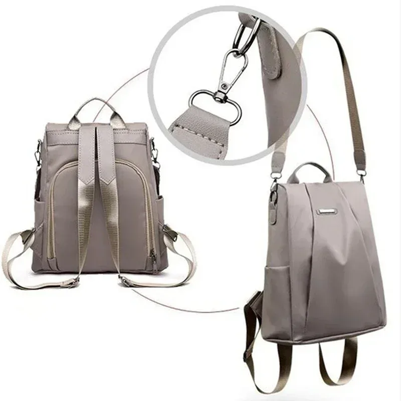 sac à dos multifonctionnel en nylon pour femmes, couleur unie, léger, imperméable, grande capacité, bandoulière détachable, nouvelle mode