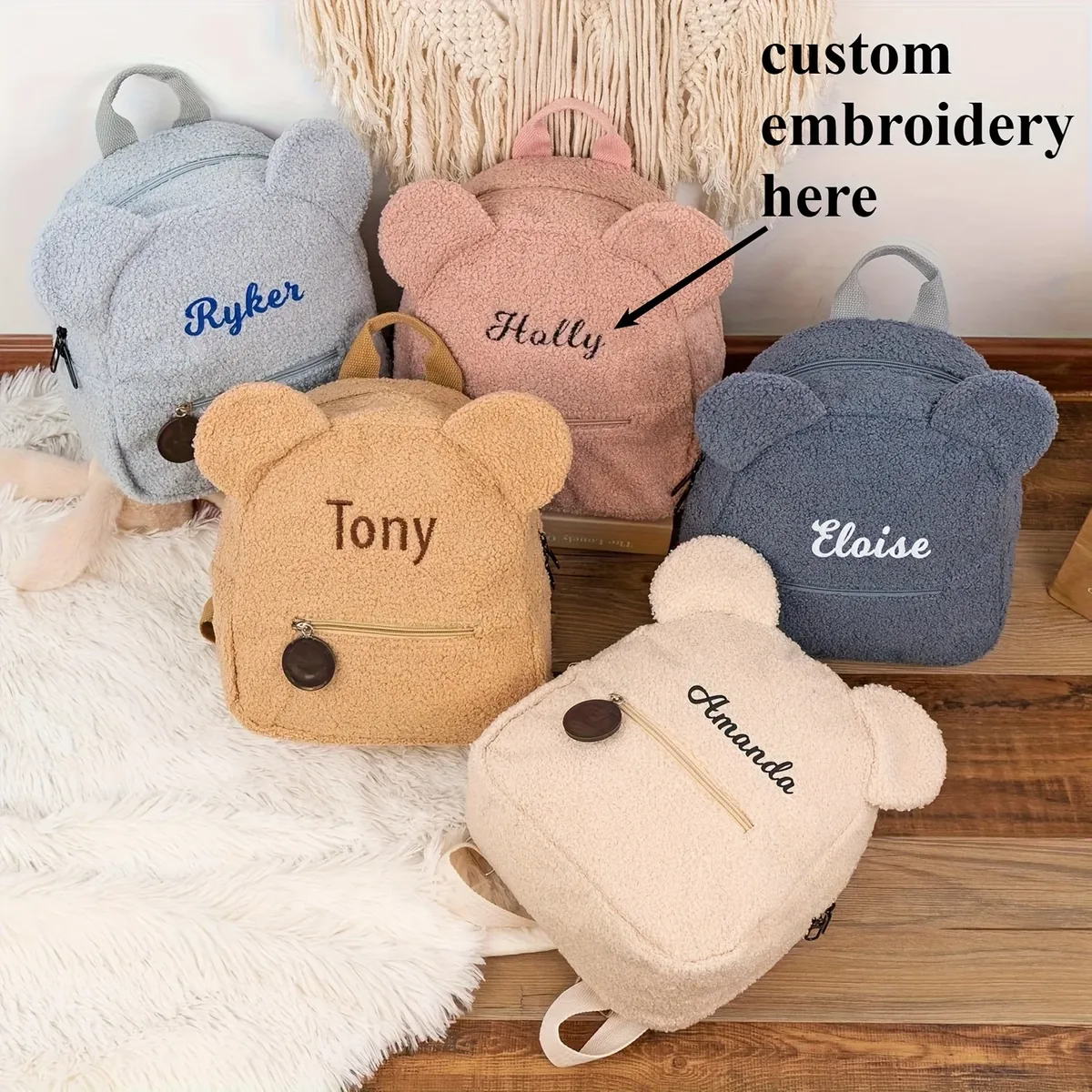 Sac à dos ours en peluche avec nom brodé, sacs à bandoulière d'extérieur pour enfants, sacs cadeaux personnalisés pour enfants, automne et hiver