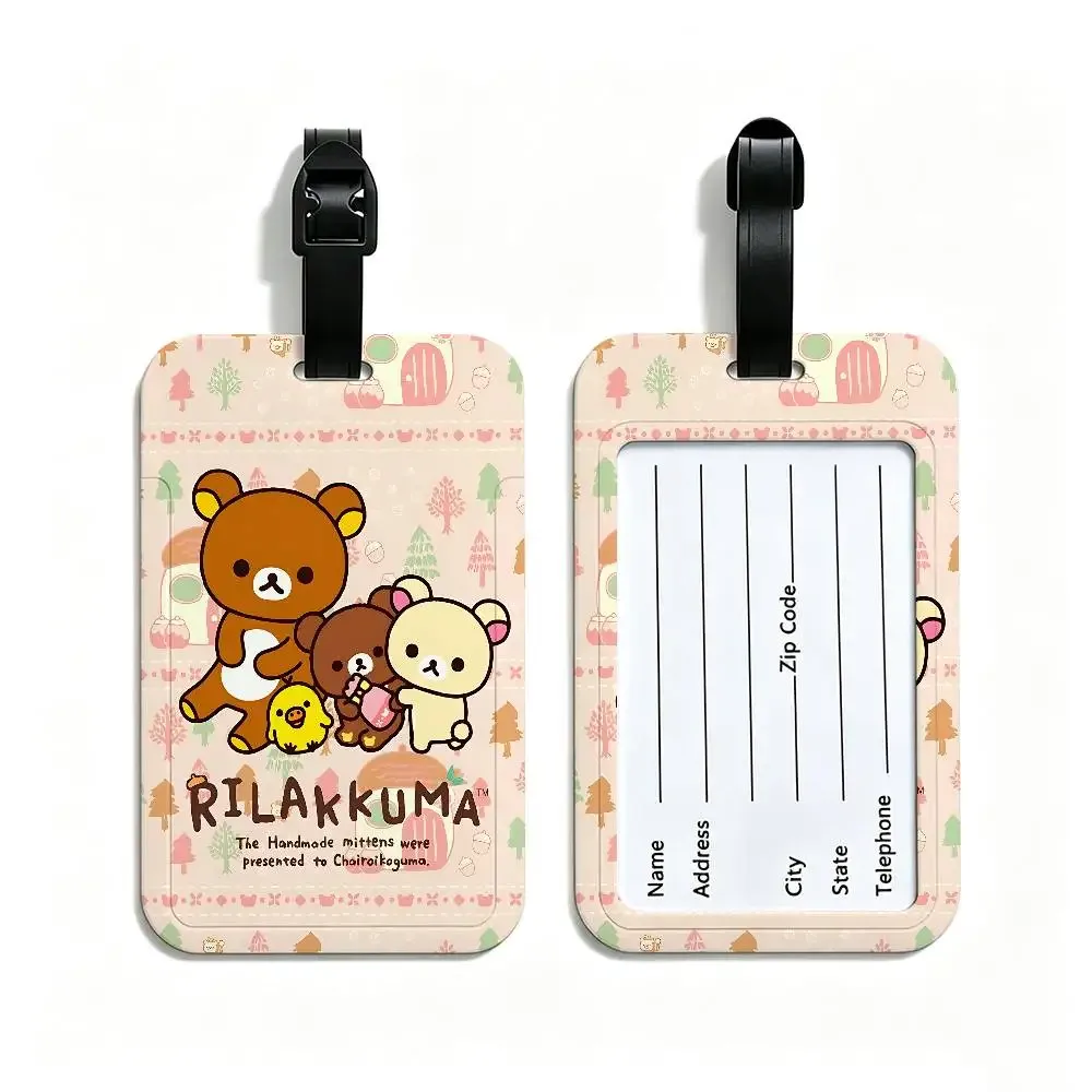 étiquette bagage plastique pvc motif rilakkuma fruits coeurs ballons rectangle poignée anti-perte voyage école usage journalier