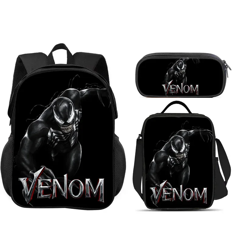 ensemble scolaire venom 3 pièces : sac à dos + trousse à crayons + sac à lunch, sac à dos scolaire tendance, cadeau pour enfants, pratique et multifonctionnel