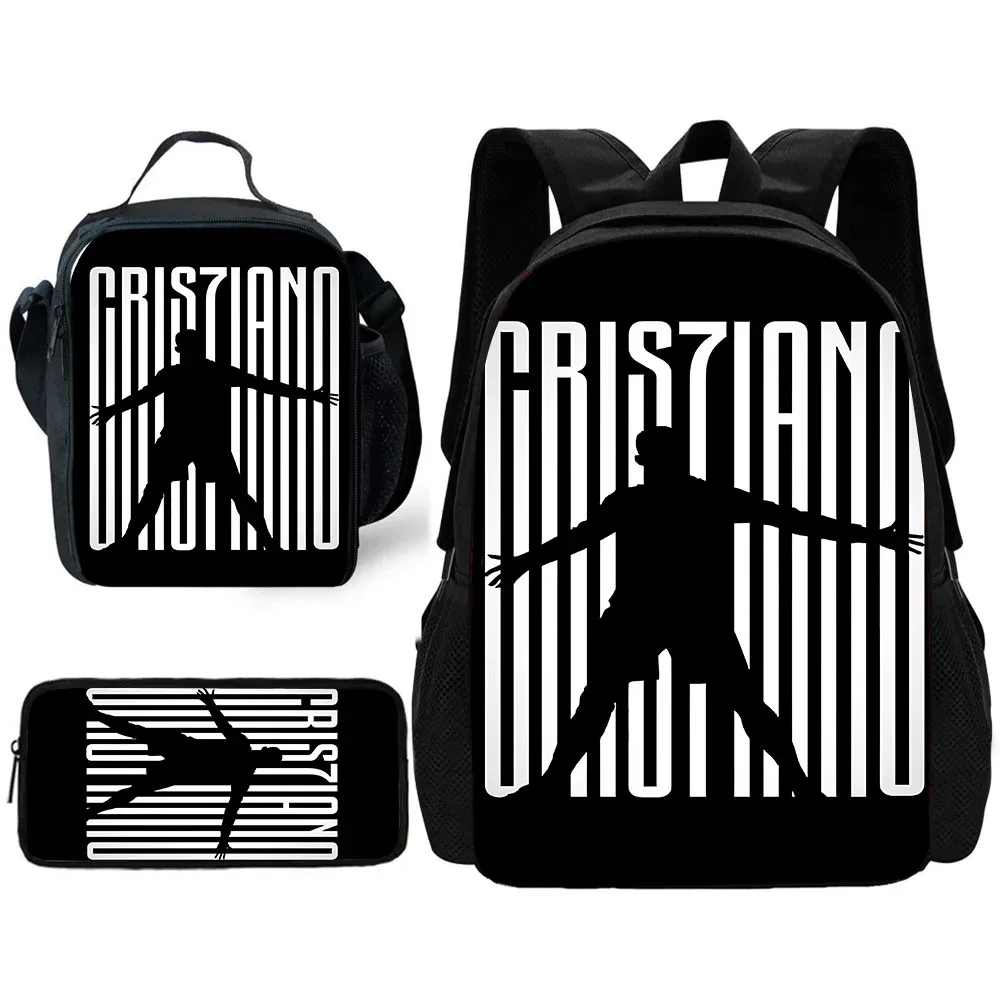 sac à dos de football r-ronaldos cr7 pour enfants, avec sacs à déjeuner, sacs à crayons, sacs d'école pour garçons et filles, meilleur cadeau
