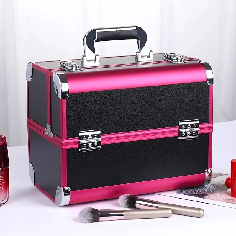 mallette de maquillage pro réglable, 4 plateaux coulissants, étui à cosmétiques, boîte de rangement, compartiments verrouillables