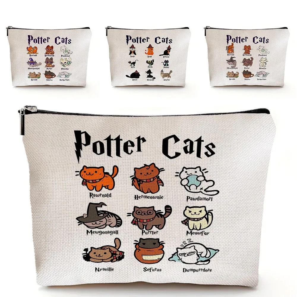 décontracté dessin animé pottere chat femmes organisateur de voyage enfant portefeuille fille sac cosmétique double impression dame mariage maquillage sacs sac à main