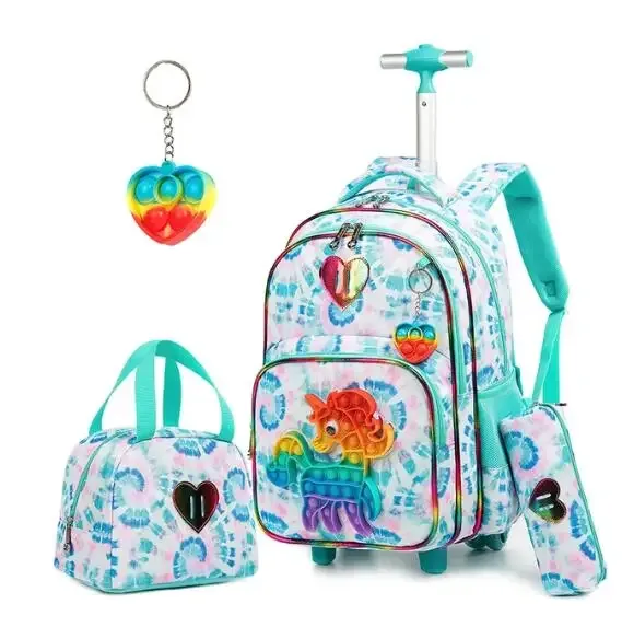 sac dos oxford université rose bleu motif licorne coeurs enfant sacoche main porte clefs voyage