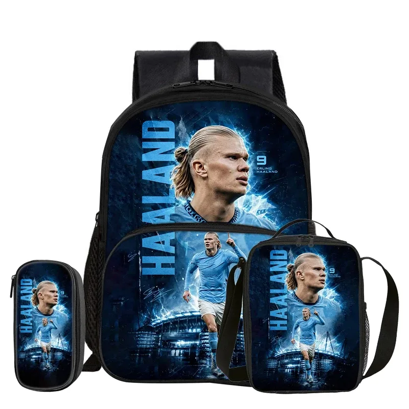sac dos nylon bleu motifs football erling haaland grand bandoulière arquée sac déjeuner pochette enfant usage voyage