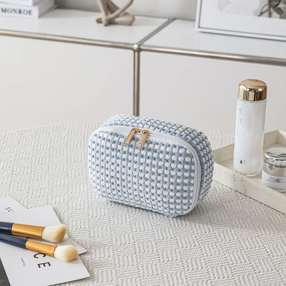 trousse de maquillage en velours côtelé tendance avec fermeture éclair, grande capacité, sac cosmétique de voyage portable, organisateur de rangement, trousse de toilette