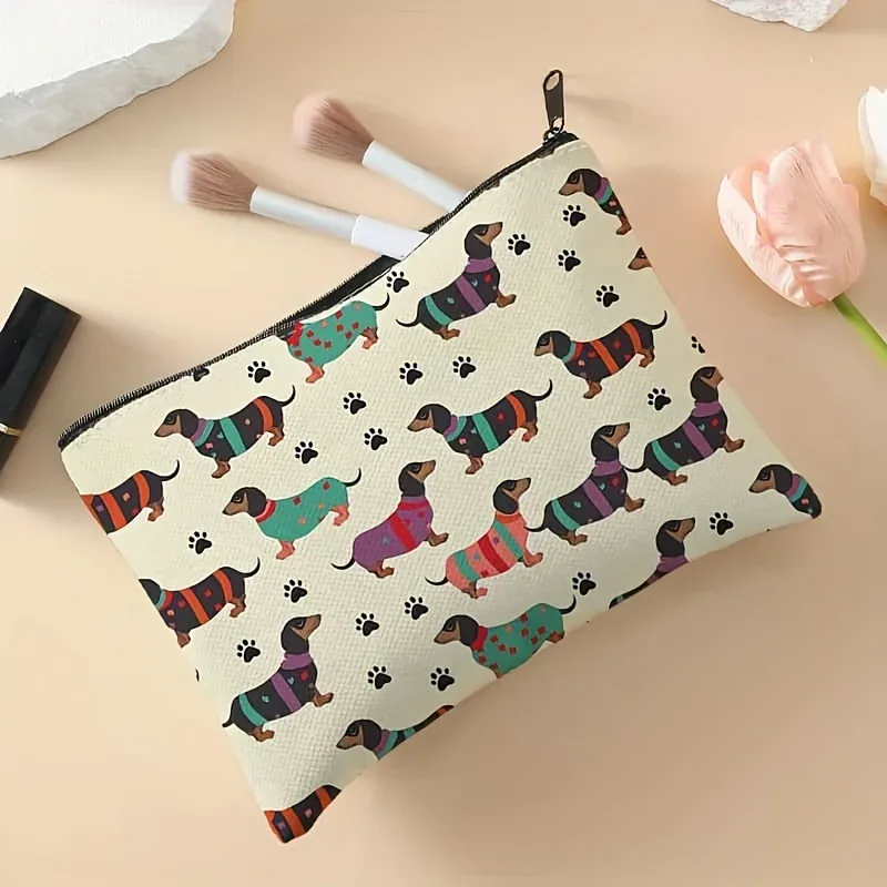 sac de voyage pour articles de toilette à motif de chiot imprimé, trousse de maquillage de rangement, essentiels de voyage et cosmétiques, articles de sortie 1 pièce
