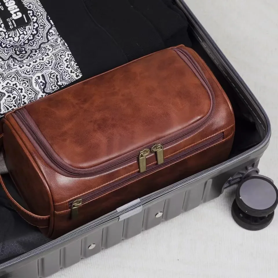 trousse de toilette en cuir pour hommes et femmes, trousse de toilette suspendue pour hommes, trousse de toilette de voyage, grande trousse à cosmétiques pour le voyage