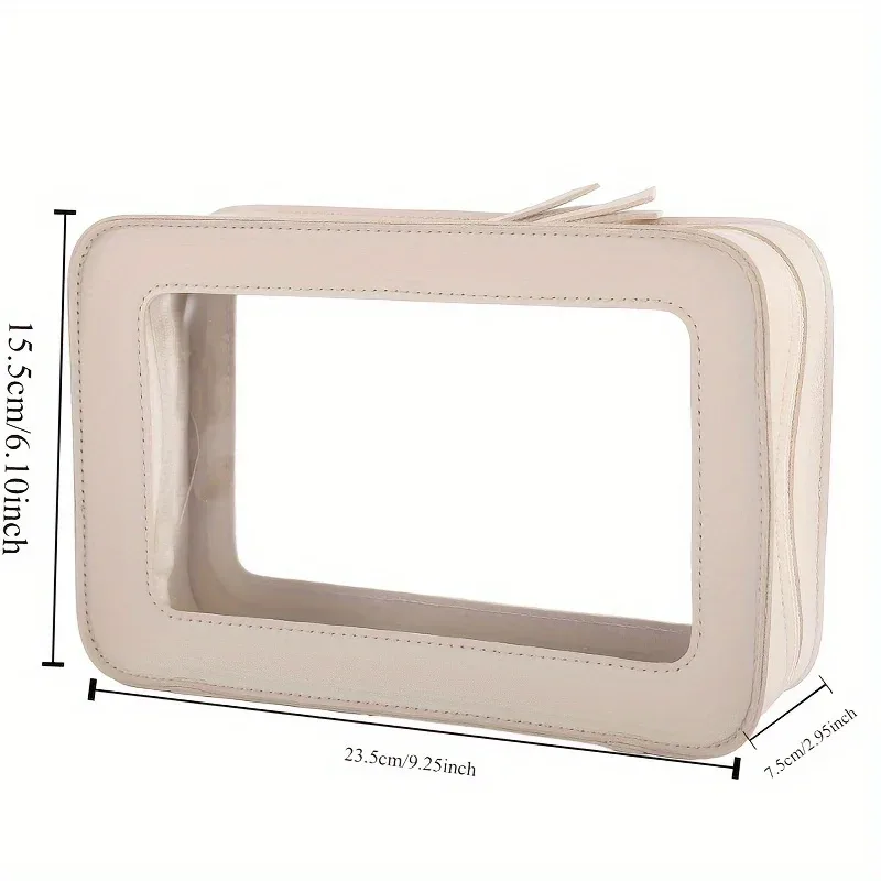 trousse de maquillage de voyage à fermeture éclair, petite trousse de toilette en cuir, sac de rangement multifonctionnel transparent et étanche, accessoires de voyage