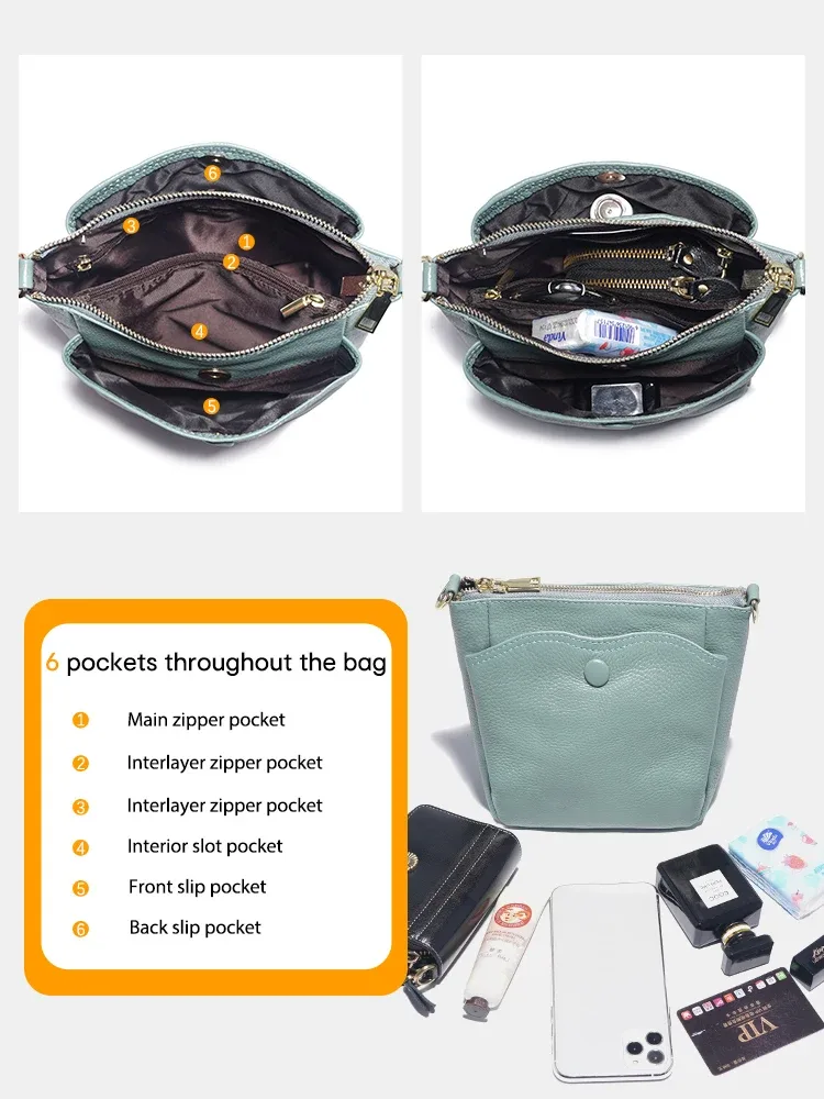 zency laides – petit sac à main en cuir véritable souple pour femmes, sac à bandoulière décontracté, sac seau simple pour téléphone, sacs à main pour femmes, sac gris