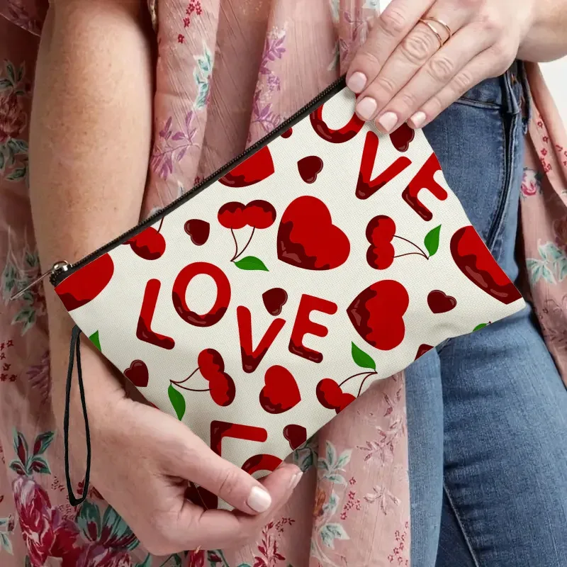 pochette de maquillage en forme de cœur pour la saint-valentin, sac à main de grande capacité pour rouge à lèvres, sac de rangement de cosmétiques portable pour cadeau