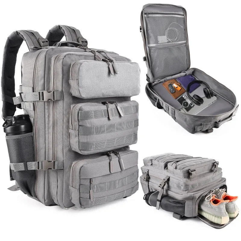 sac à dos tactique lhi 60l pour hommes, sac de sport, de voyage, d'affaires, de camping, de randonnée, avec compartiment pour chaussures