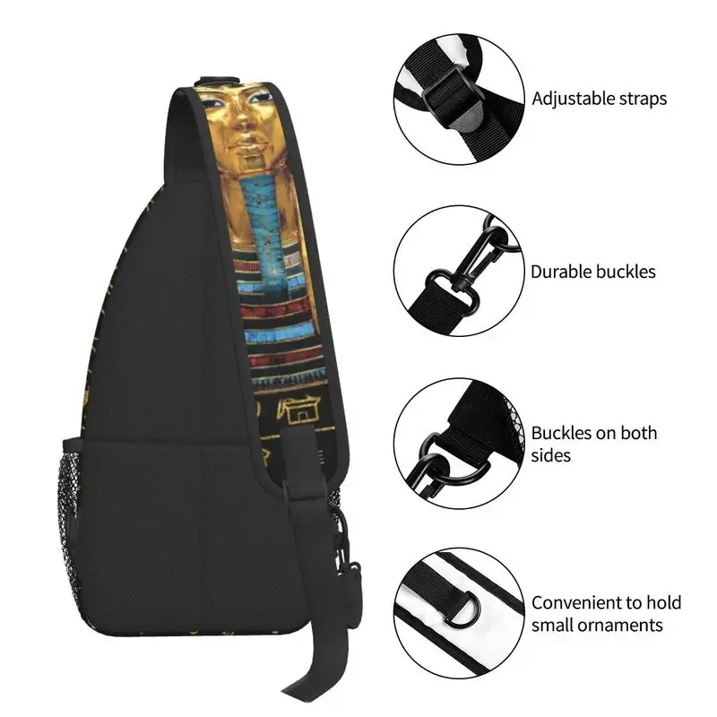 cool prairie gold pharaoh egyptian king tut sling crossbody sac à dos pour homme, hiéroglyphique égyptien initié, sacs de poitrine pour la randonnée