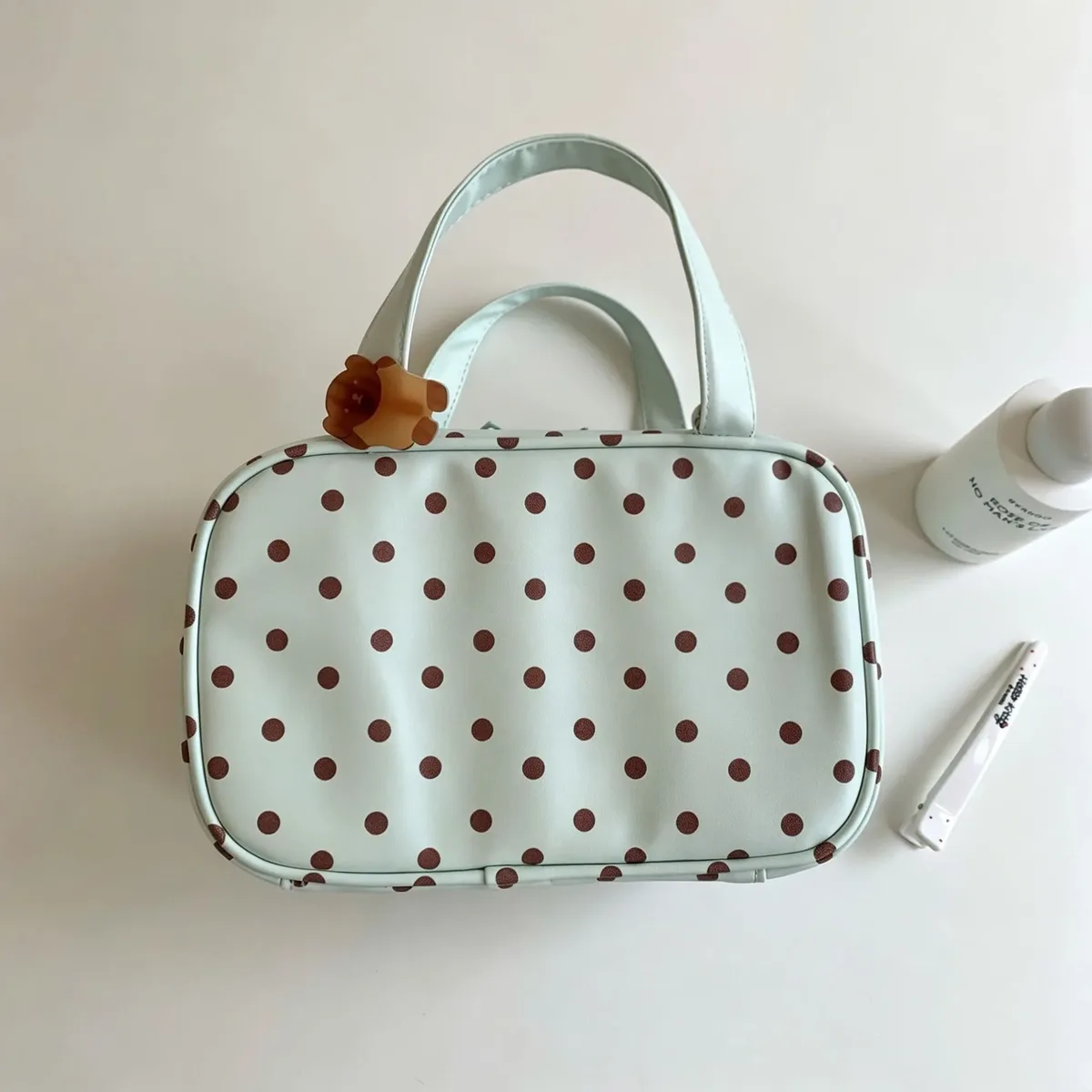 grande trousse à cosmétiques à pois, avec poignée portable, organisateur de maquillage multi-compartiments pour femmes, pour une utilisation quotidienne en voyage