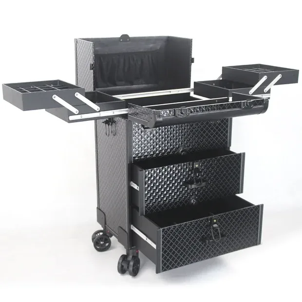 valise de rangement portable multi-couches pour artistes, outils de beauté, ongles et tatouages, organisateur de maquillage à roulettes, grande capacité, valise de maquillage professionnelle.
