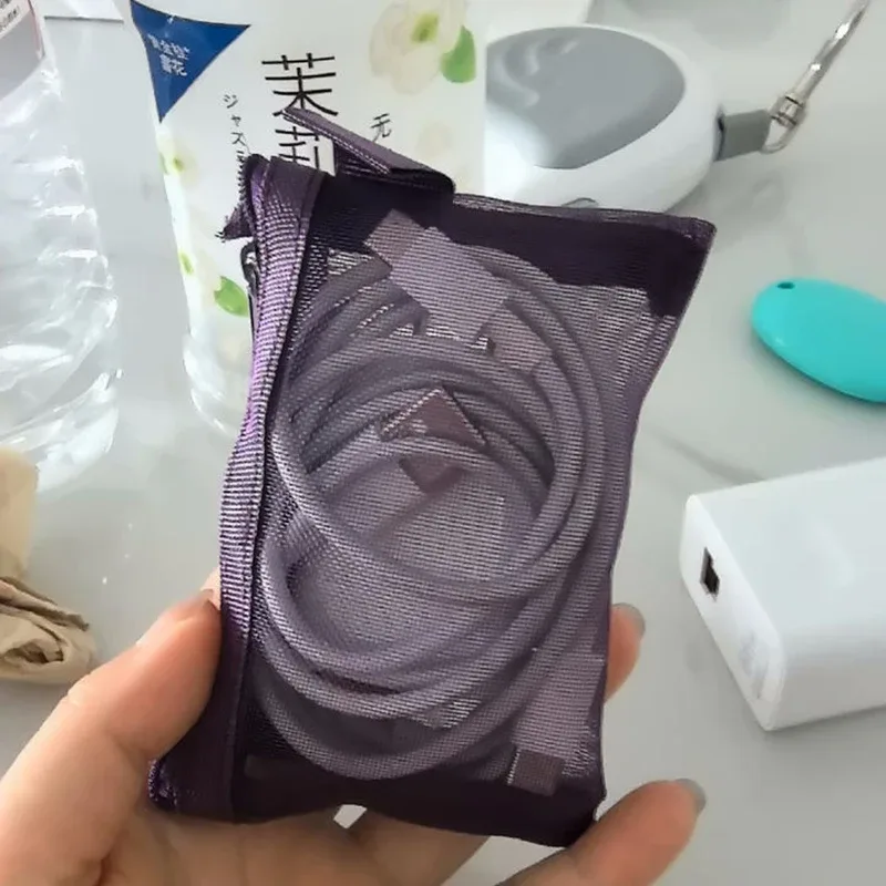mini sacs à cosmétiques en maille de nylon transparent avec fermeture éclair, petits sacs de maquillage pour rouge à lèvres, pochette pour ligne de données, étui organisateur pour clé d'écouteurs