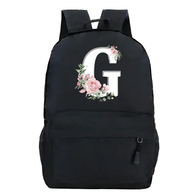 étudiant dames rose floral alphabet blanc impression sac à dos femmes fleur harajuku cartables femme rose lettre sac à bandoulière