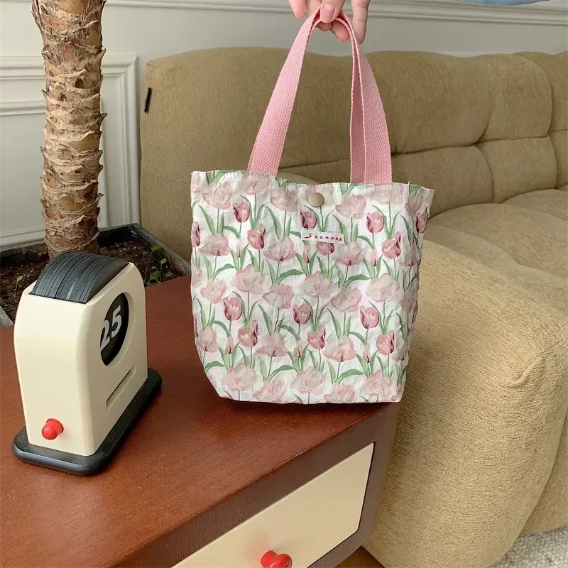 sac de shopping en toile simple pour femmes, sacs à bandoulière pliables, pochette alimentaire de pique-nique, petit fourre-tout, boîte à déjeuner pour étudiants