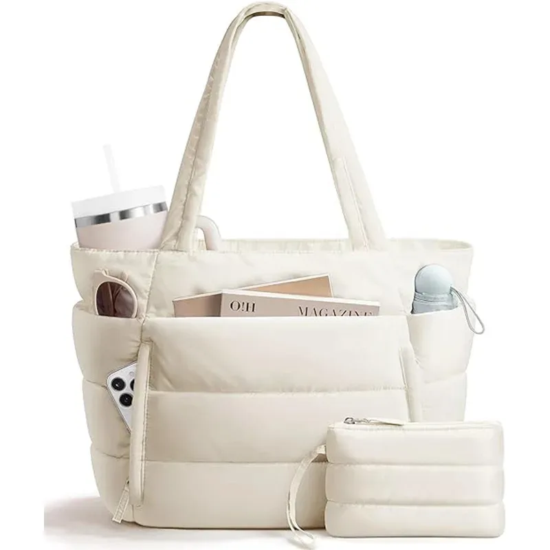 sac fourre-tout matelassé tendance pour femmes, sac à main multi-compartiments avec fermeture éclair, style urbain, usage quotidien, sacs pour voyages courts pour femmes