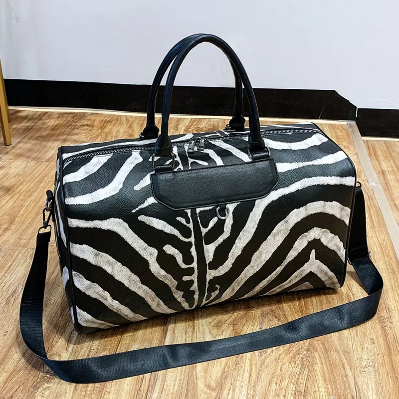 sac de voyage de mode sacs à main pour femmes grande capacité en cuir imprimé à rayures sac de sport grand fourre-tout week-end sac de sport de nuit pour les femmes