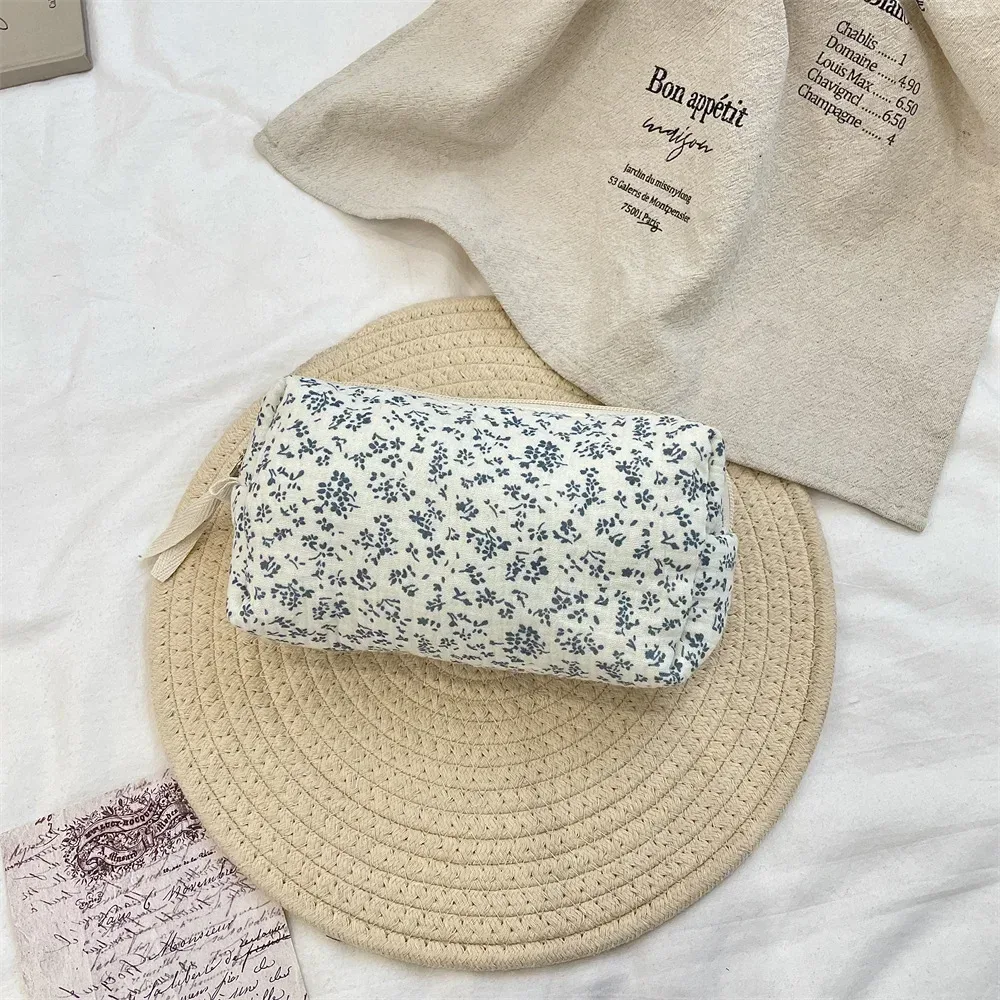 sacs de rangement de rouge à lèvres de grande capacité bleu fleur, trousse de maquillage de banlieue, trousse de toilette de voyage, trousse à cosmétiques pratique pour femmes