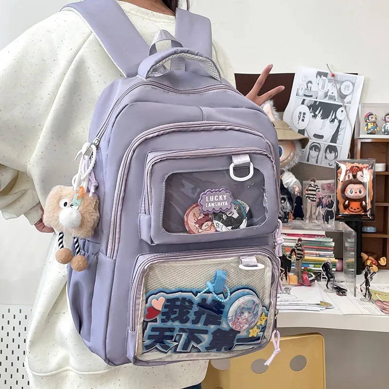 sac à dos scolaire transparent grande capacité, sac à bandoulière double pour étudiants, en tissu oxford imperméable, ultra léger, style mignon