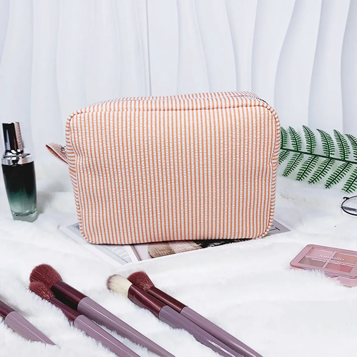 pochette de maquillage rayée personnalisée, broderie de nom personnalisée, pochette cosmétique, organiseur de toilette de voyage, cadeau pour femmes, filles, demoiselles d'honneur