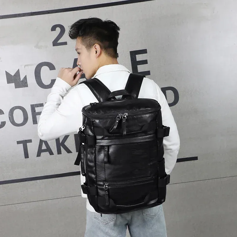 grande capacité hommes voyage sac à dos sac en cuir noir homme sac à dos pour voyage sac à dos pour ordinateur portable mochila