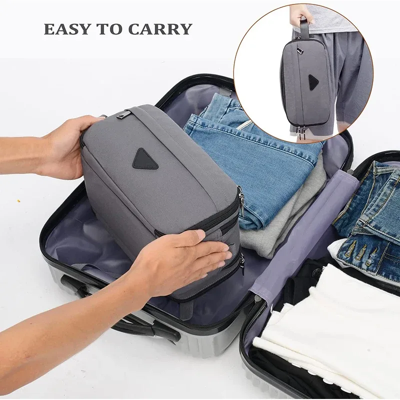 nouveau sac de toilette de voyage pour hommes, grande capacité, tissu oxford, organisateur de maquillage cosmétique, kits dopp de rasage avec double compartiments