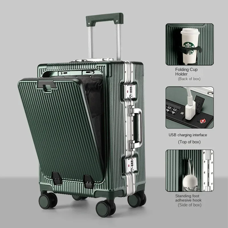 valise à cadre en aluminium grande capacité, valise à roulettes en pc épaissi, robuste et durable, bagage cabine à code, 20/22/24/26/28 pouces
