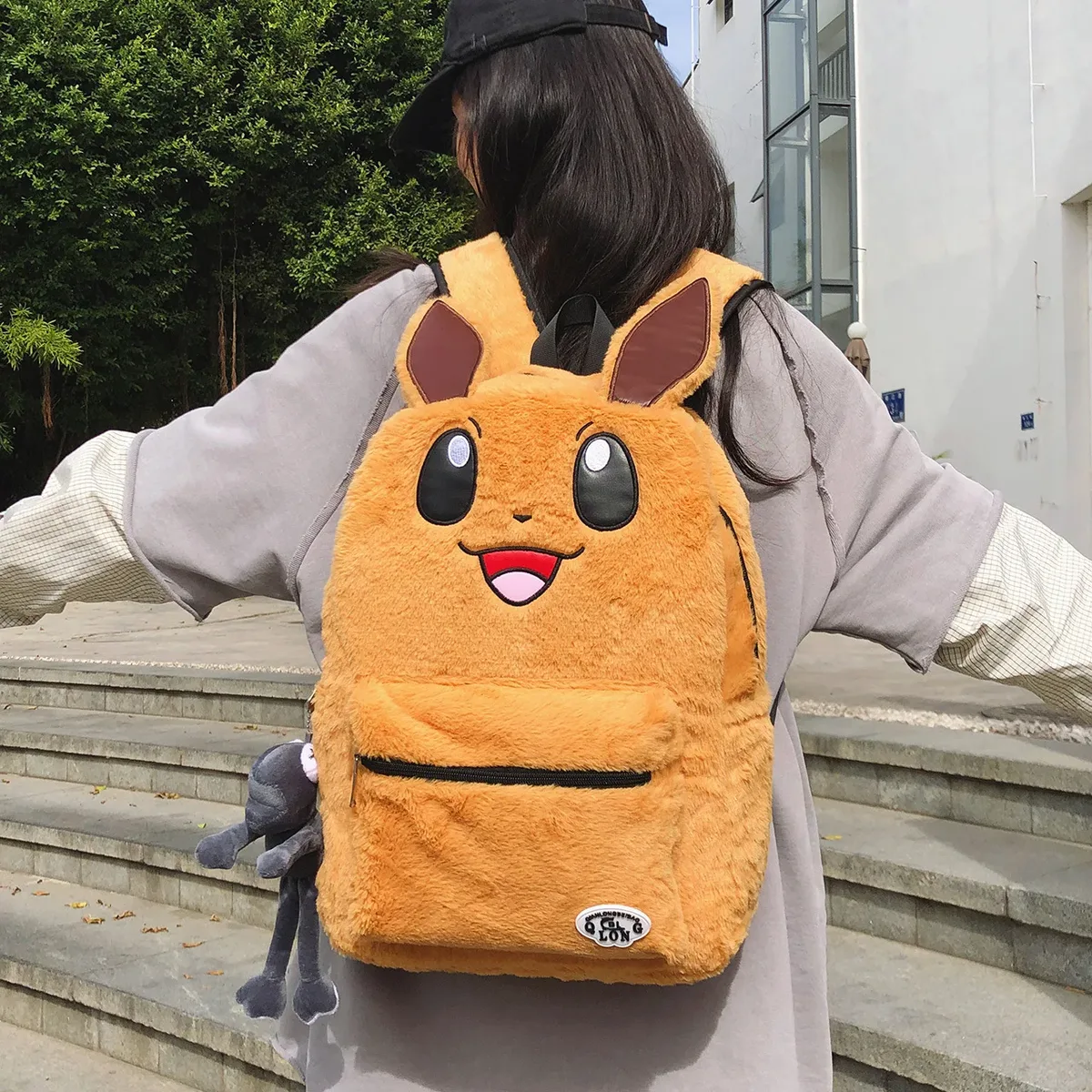 sac à dos en peluche grande capacité eevee dessin animé mignon pour étudiantes, sac à dos double épaule polyvalent et tendance pour l'école