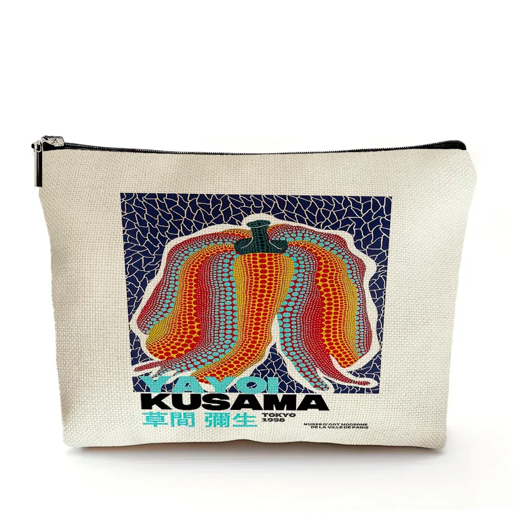sacs à cosmétiques yayoi kusama art girl, double imprimé, motif pois japonais, sac à main de maquillage pour femme, organisateur de voyage, portefeuille enfant