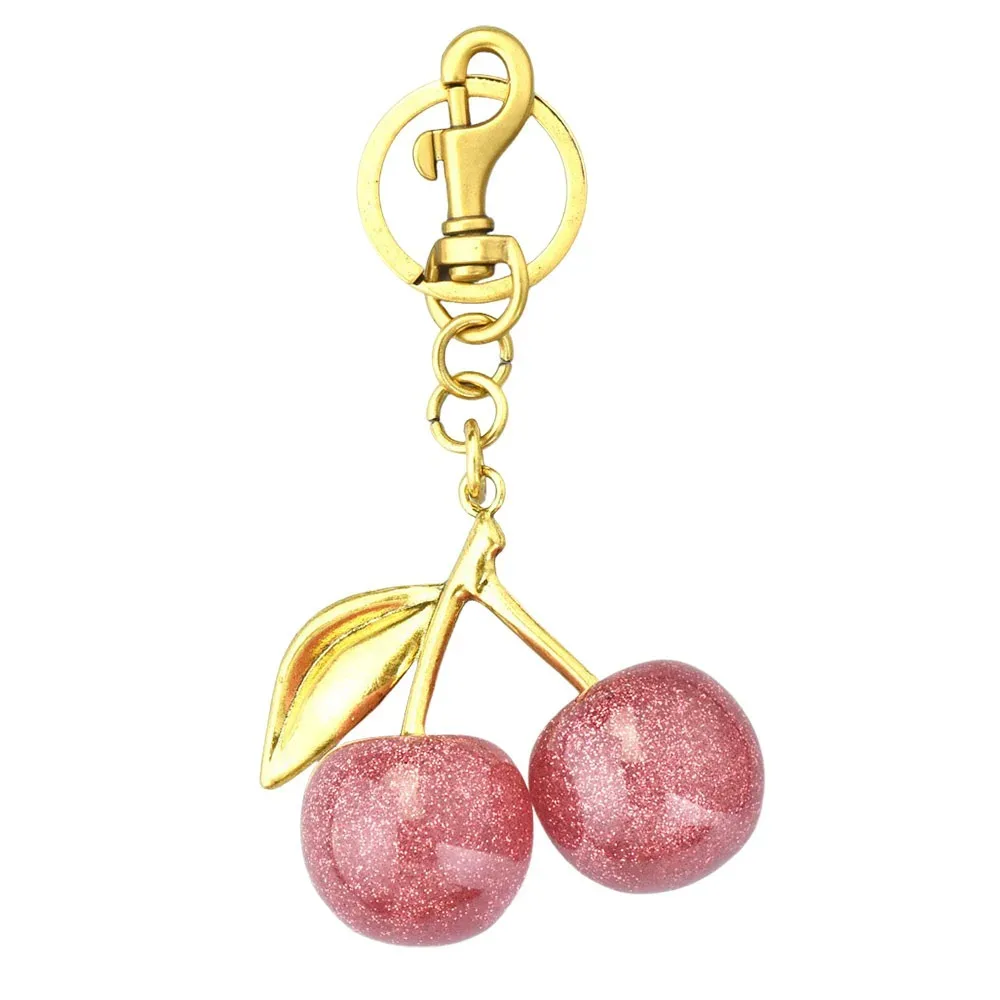 nouveau porte-clés cerise scintillant en résine, bijou diy, finition pailletée, pour clés de voiture, décoration de sac à dos