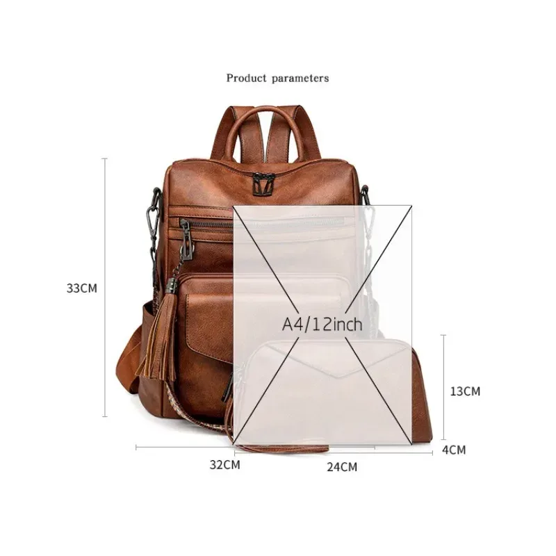 sac à dos en cuir pu pour femmes, imperméable, antivol, grand sac à dos de voyage rétro pour collège, sac à bandoulière avec pompon, 2025