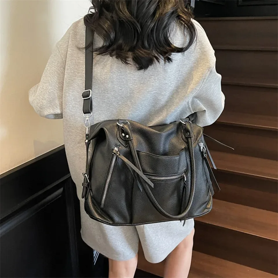 sac à bandoulière en cuir souple de haute qualité pour femmes, marque de luxe, design décontracté, usage quotidien, fourre-tout décontracté, style hiver