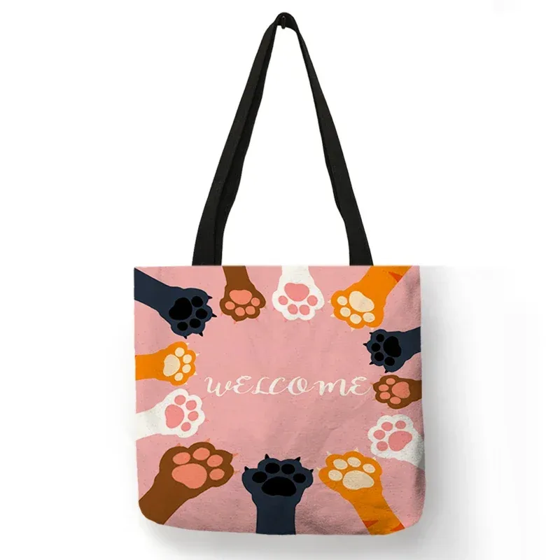 sac fourre-tout décontracté mignon animal de compagnie noir patte de chat imprimé femmes sac à bandoulière sac à main dames eco réutilisable shopper sacs pour l'épicerie