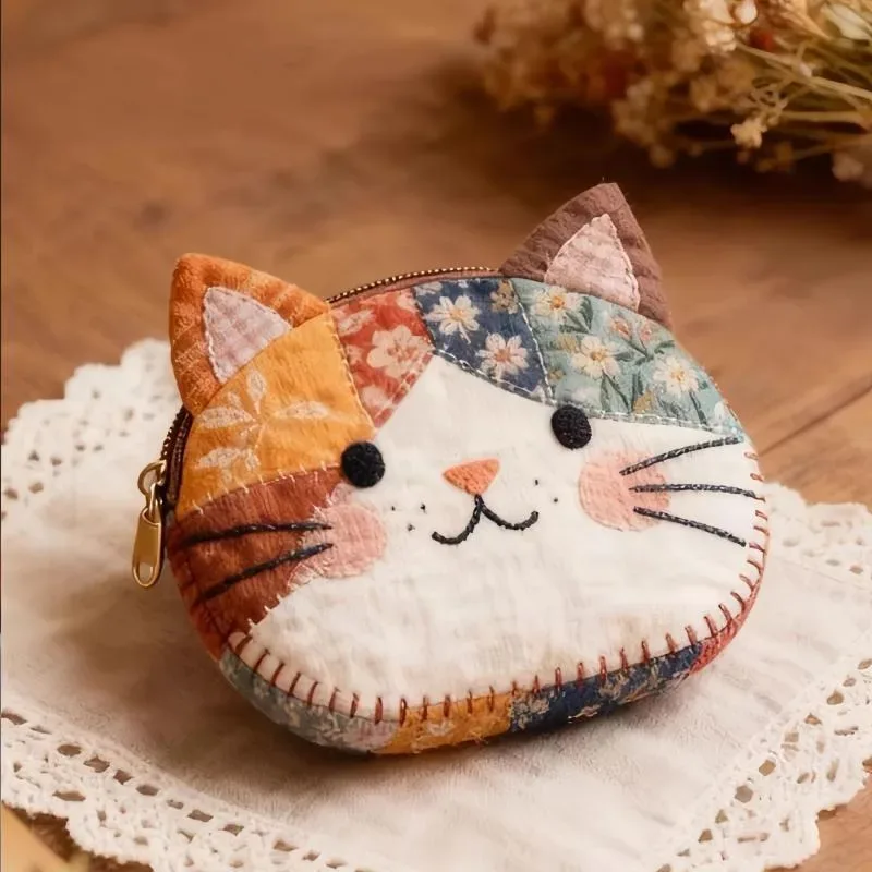 porte-monnaie pour chat de style japonais avec blocs de couleur, trousse de maquillage mignonne et élégante, sac de rangement pour fournitures scolaires, avec ensemble de règles, organisateur portable de petits objets à motif de dessin animé, rangement pour cosmétiques