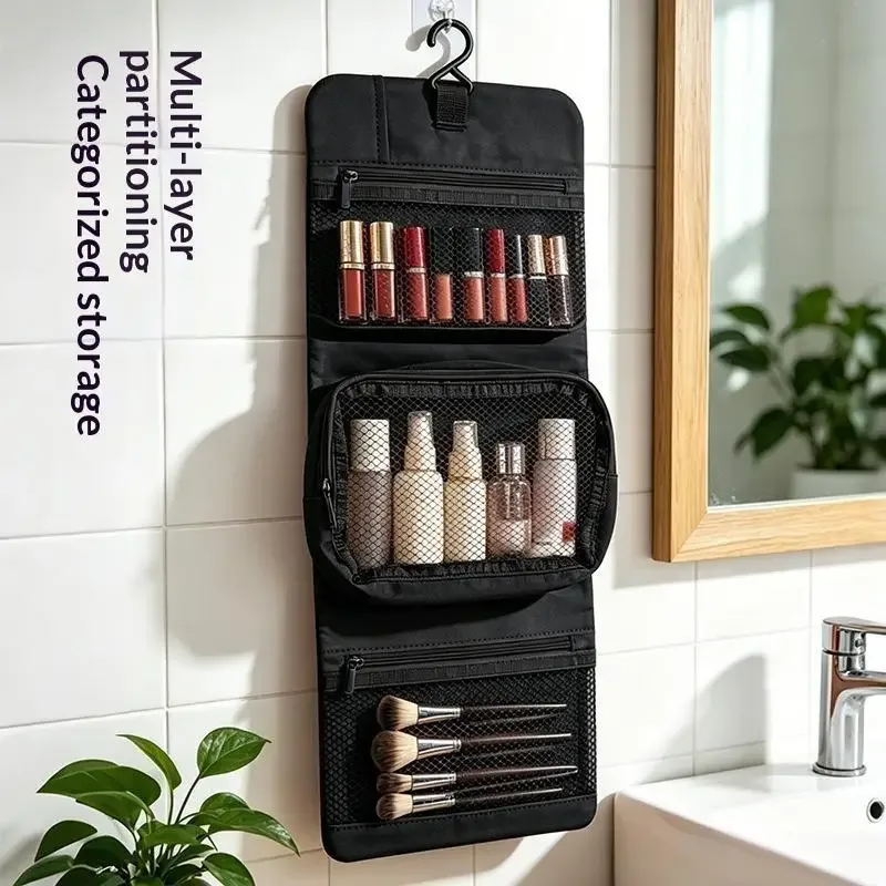 trousse de toilette pliable et détachable, grande capacité avec crochet, sac de rangement pour articles de toilette pour hommes en voyage d'affaires, sac de voyage pour cosmétiques pour femmes