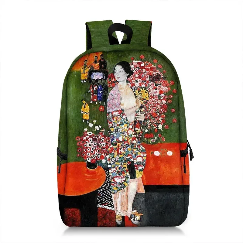 sac à dos peinture à l'huile de claude monet gustability klimt van gogh, cartable de nuit étoilée, baiser de tournesol, cartable de voyage pour femme