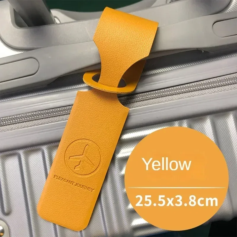 étiquette de bagage en cuir pu jaune pour hommes et femmes, étiquette d'identification de valise portable, sac d'embarquement, porte-étiquette, accessoires de voyage