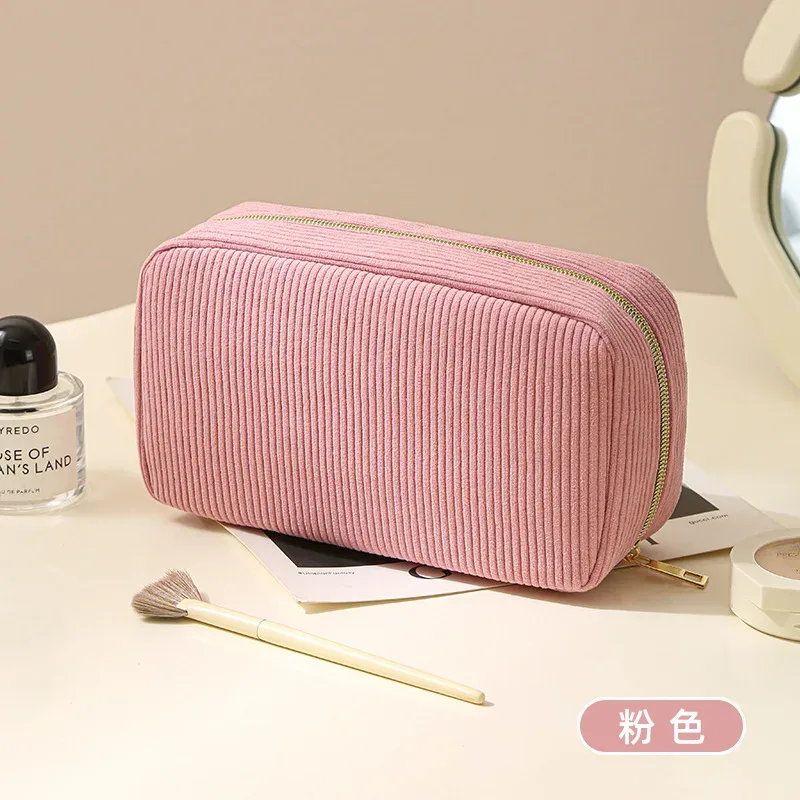 pochette de maquillage portable en velours côtelé pour femmes, pochette de rangement minimaliste pour cosmétiques de voyage, organiseur doux pour les articles de beauté quotidiens