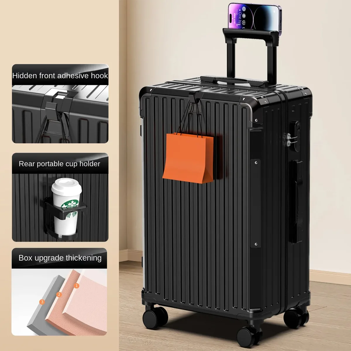 valise de voyage à cadre en aluminium, nouvelle valise à roulettes pour homme, bagage de grande taille 28/30 pouces, valise cabine 20 pouces avec serrure à combinaison